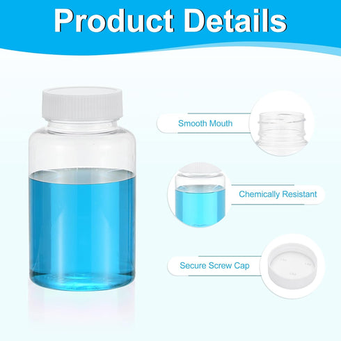 PATIKIL 20 Pcs 250ml Reagent Bottles, PET Wide Mouth Round Bottles with Screw Cap for Lab Storage