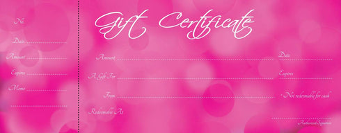 Blank Gift Certificates Set of 25, Pink Background with Free Matching Envelopes, Coupons for Small Business