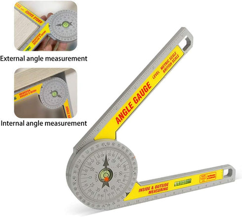 Miter Saw Protractor Angle Ruler, 360 Degree Measure Tool with High Accuracy Bubble Level for Carpenters