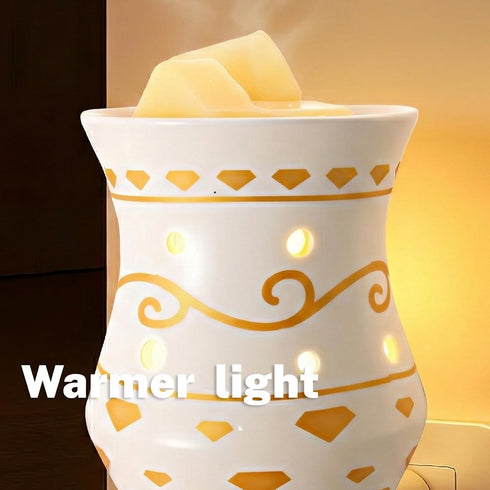 TTJ Plug-in Wax Warmer, Ceramic Fragrance Lamp with Golden Pattern, Night Light Function for Home Decor, Ideal for Wax