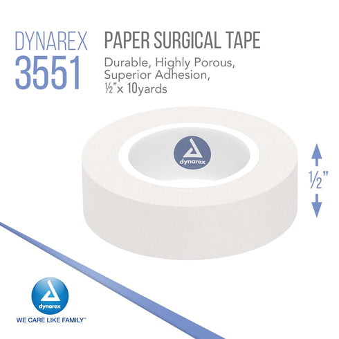 Dynarex Paper Surgical Tape, 1/2” x 10 yds, 24 Rolls, White, First-Aid Kit Essential