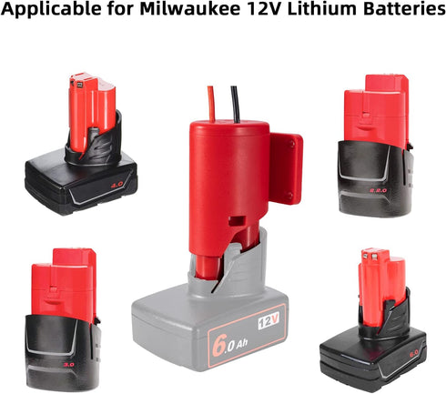 Power Wheel Adapter for Milwaukee M12 12V Battery with Fuse & Wire Terminals for RC Car, Robotics, DIY Use