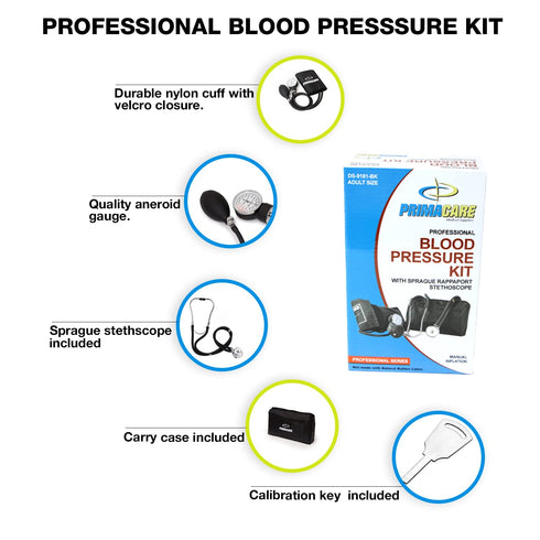 DS-9181-BK Primacare Professional Aneroid Sphygmomanometer and Sprague Rappaport Stethoscope, Manual Blood Pressure Kit