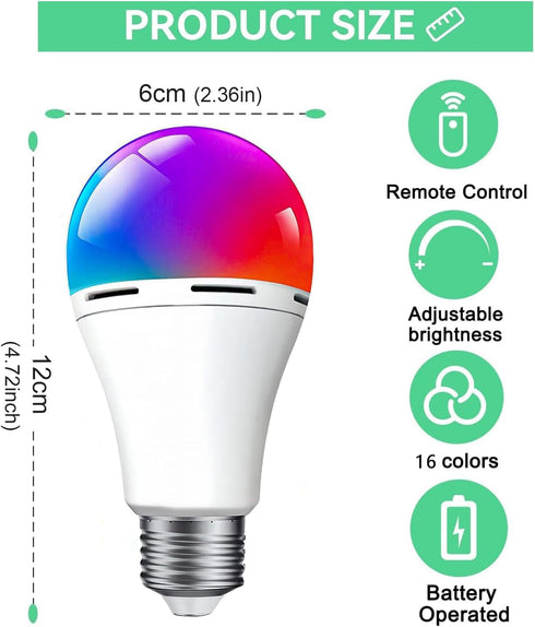 Rechargeable Battery Operated Light Bulb, E26 Dimmable Color Light Bulb, 40W Equivalent, 2-Pack
