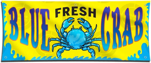 Stellar Displays FRESH BLUE Crab Banner (2ft X 5ft) Seafood Sign Fish Display Colorful