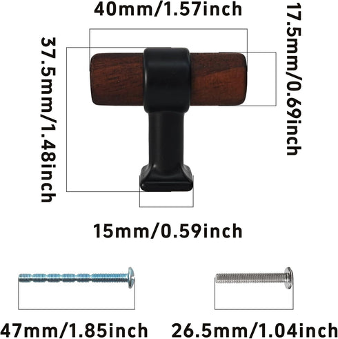 bociloy 4Pcs 1.57 Walnut Wood Drawer Pulls, Single Hole Kitchen Cabinet Hardware Handles, Metal and Wooden Cabinet