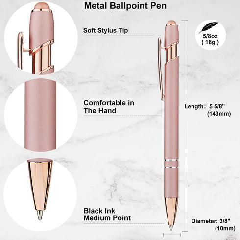 LINFANC 12 Pack Rose Gold Ballpoint Pens with Stylus Tip, 1.0 mm Black Ink, Smooth Writing