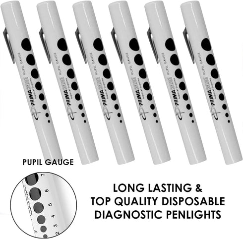 Primacare Pack of 6 Disposable Diagnostic Penlight, Lightweight Medical Pen Light for Nurse, Student, Doctors