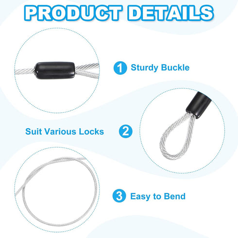 1/8" 2 1.6ft (20") PATIKIL Dia Vinyl Coated Stainless Steel Cable with Loops, Pcs Flexible Wire Rope Security Chain