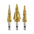 NEIKO 10181A Step Drill Bit Set, 3 Piece, Spiral Grooved for Faster Drilling, Unibit Cone Drill Bits
