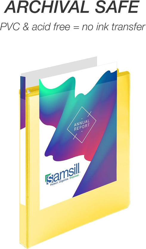 Samsill Durable 0.5 Inch D Ring Binder, Customizable Clear View Binder, Yellow, Made in the USA