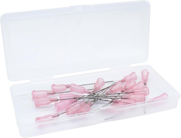 20 Pack 20Ga 1.5 Inch Blunt Tip Dispensing Needles, Pink Plastic Syringe Tapered Luer Lock for Industrial Use