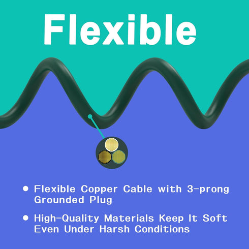 6 Ft Outdoor Extension Cord for Christmas Decorations, 16/3 SJTW Waterproof Power Cable with 3 Prong Plug