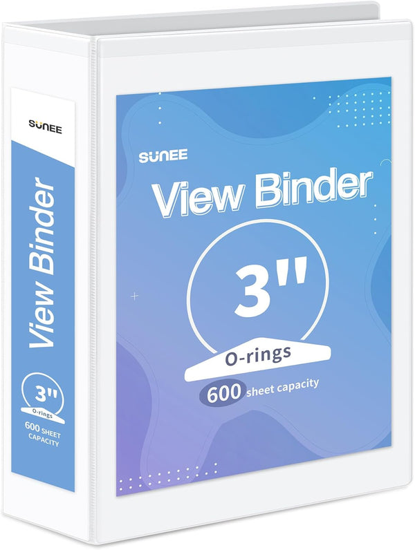 SUNEE 3 Ring Binder, 3 Inch, Clear View PVC-Free, Fits 8.5x11 Inches for School or Office