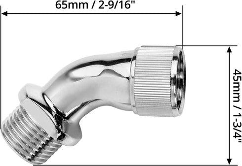 QWORK Elbow Adapter for Shower Head, Chrome Copper 1/2" Extender Connector
