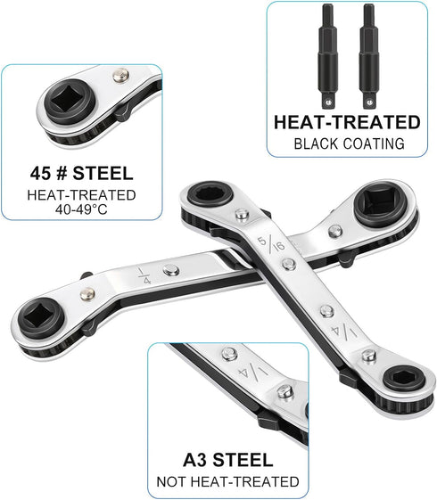 WADEO HVAC Service Wrench Set, 4 Sizes, Hex Bit Adapter, Compact Design, Suitable for Air Conditioning and Refrigeration Equipment Repair by WADEO