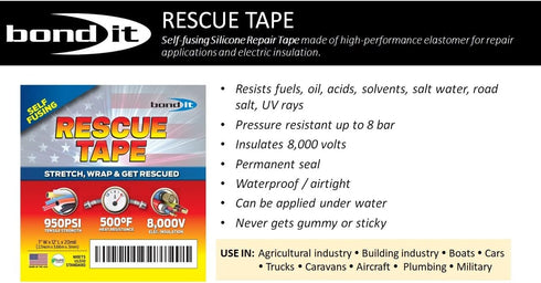 Self-Fusing Silicone Tape, Emergency Plumbing Pipe & Radiator Hose Repair, 1" x 12' by Rescue Tape
