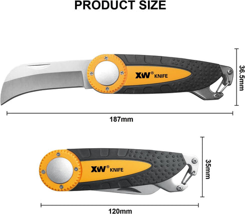 Folding Linoleum Flooring & Roofing Knife - Lock-back Electrician Knife with Hawkbill Blade for Wire Stripping