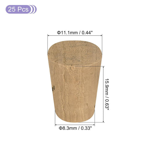 MECCANIXITY Tapered Cork, 11.1x8.3x15.9mm Natural Wooden Leakproof Soft Cork Stoppers for Wine Beer Bottle Crafts Corks Plug Replacement Laboratory Supplies, Dark Wood Color, Pack of 25