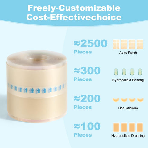 LNHMHN (2in 12ft) Hydrocolloid Roll Bandages, Extra Long Cut-to-Size Pimple Patch Tape for Face & Body, Ultra Absorbent