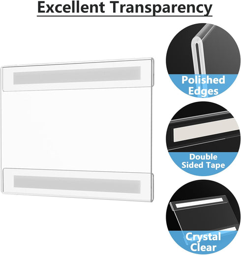 MaxGear Acrylic Sign Holder 4x6, Clear Plastic Wall Mount Sign Holder with Double Sided Tape, Document Holder for Home,