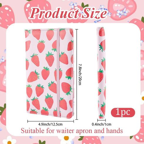 Server Books Cute Pink Waitress Book with Zipper Strawberry Leather Server Notebooks with Pocket Money Organizer Wallet