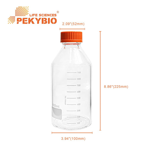 Glass Media Bottle 1000ml, Round Storage Bottles, 3.3 Borosilicate Glass with PP GL45 Screw Cap, 1 Piece