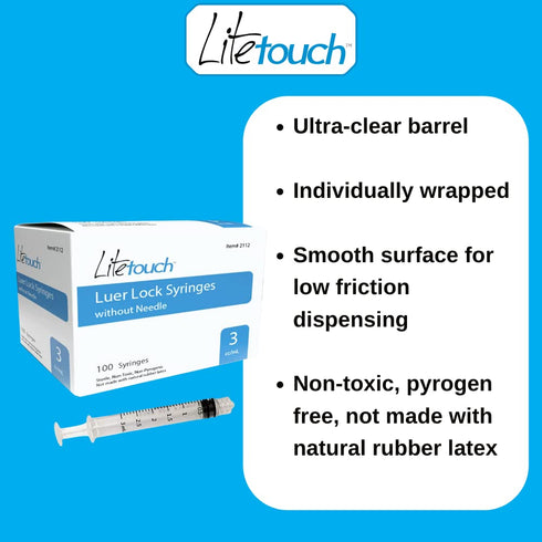 3mL Sterile Luer Lock Syringe, Individually Sealed - 100 Syringes per Box (no needle)