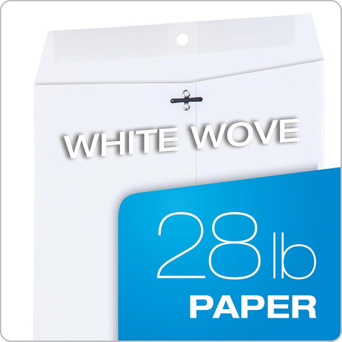Quality Park 9 x 12 Clasp Envelopes, 28 lb. White Wove, 100/Box, Deeply Gummed Flaps