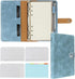 FYY Leather A6 Binder, 6 Ring Notebook, Refillable with Pockets, Blue PU Leather Travel Cover