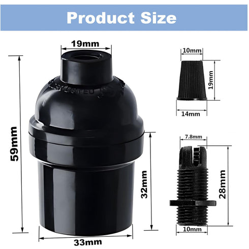 E26/E27 Bulbs (3-Pack, Keyless Medium Base Vintage Socket,Black Bakelite Socket Vintage Screw Edison Ceiling Retro