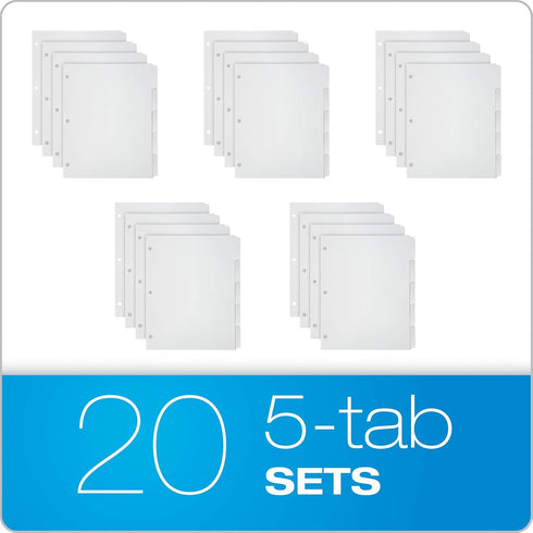 Oxford Blank Write On Binder Dividers, 1/5 Cut Tabs, 3 Hole Punch Dividers in 5 Tab Sets, 100 Dividers, 20 Sets, White