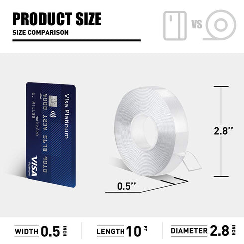 CLAVICHORD Double Sided Tape Heavy Duty, 1/2inch 10ft Clear Mounting Tape, Removable No Residue, Strong Adhesive