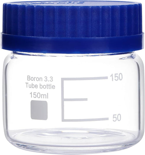 Lab Media Storage Reagent Wide Mouth Bottles, Borosilicate Glass Graduated GL70 Screw Cap, Pack of 4, 150ml