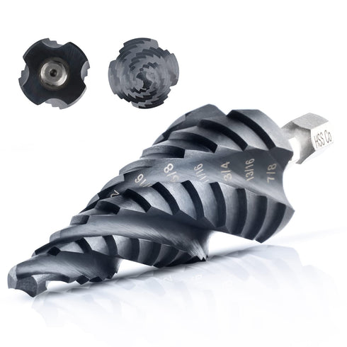 Toolant Four Spiral Flute Cobalt Step Drill Bit, 3/16" - 7/8" Impact Ready Unibit Step Bit for Metal