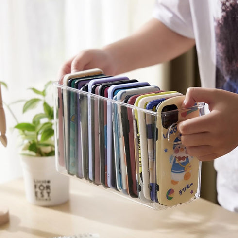 Plastic Clear Phone Case Organizer, Multifunctional Storage Holder Box for Desk, Cabinet, Shelf (Deep)
