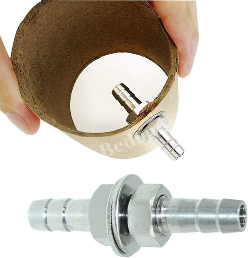 Beduan 1/4" Stainless Steel Thru-Bulk Hose Barb Straight Hex Union Bulkhead Fitting