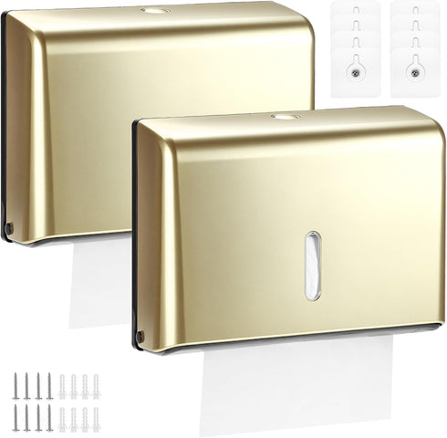 QWORK Paper Towel Dispenser Wall Mount, 2 Pack Gold Painted Finish Multifold