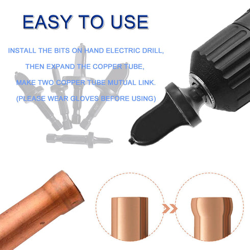 JONMON HVAC Copper Tube Expander Swaging Tool Drill Bit Set, 5Pcs for AC Repairing with Various Bits