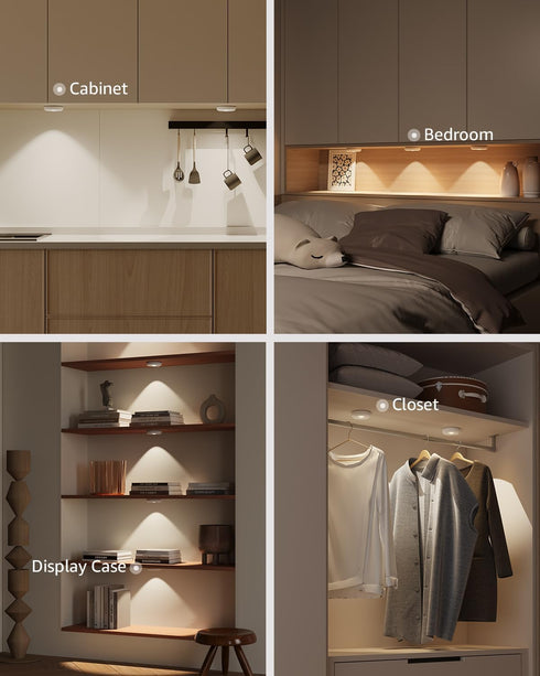 2400mAh Closet USB Rechargeable LED Puck Lights with Remote Control, Battery Operated Push Lights Stick On Magnetic Tap