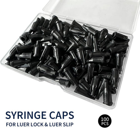 100 Pack Luer Lock Syringe Caps for Luer Slip Lock Tip Leak-Free Dispensing-Black