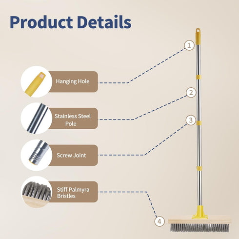 60" NICOFPHY Stainless Steel Deck Brushes for Scrubbing Heavy Duty, Concrete Floor Scrub Brush with Long Handle, Metal