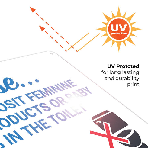 10x14 Inches, .040 Please Do Not Deposit Feminine Products Baby Wipes in Toilet with Graphic Sign, Rust Free Aluminum