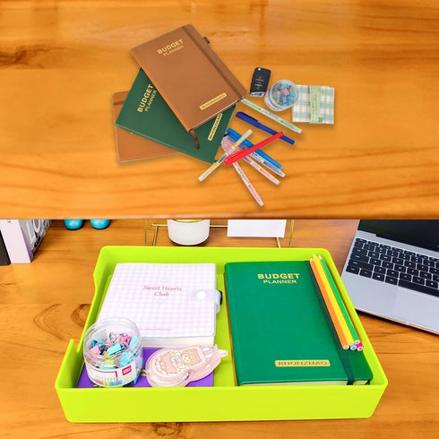 Green Letter-Size Tray, A4 Plastic Desk Drawer Organizer, Stackable Paper Holder for Office, School, Home