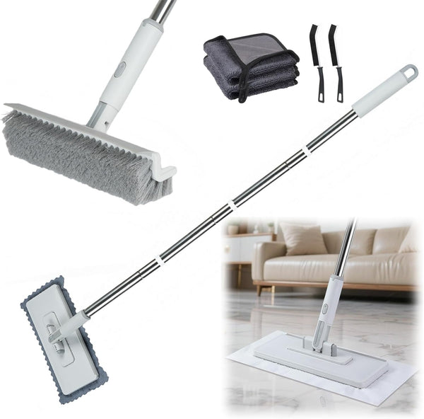 4 in 1 Disposable Dust Mop with Squeegee & Floor Scrub Brush