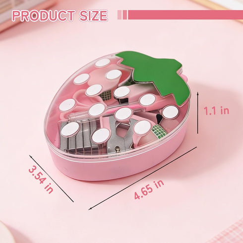 Anruiqiao Set 12-Piece Cute Strawberry-Shaped Mini Stationery for Kids Students Pink Kawaii Desk Supplies Kit Including