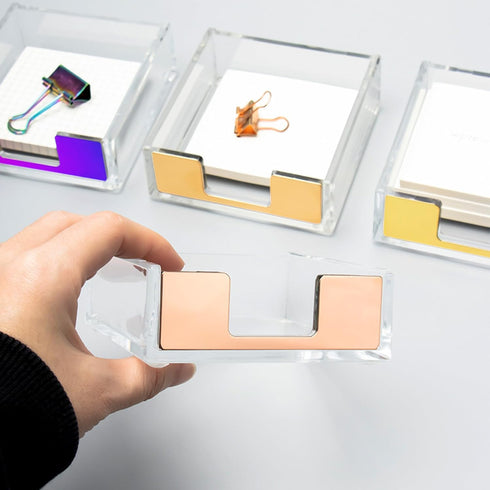 NatSumeBasics Rose Gold Sticky Note Holder Clear Post Note Holder Acrylic Memo Pad Holder for Office Essentials