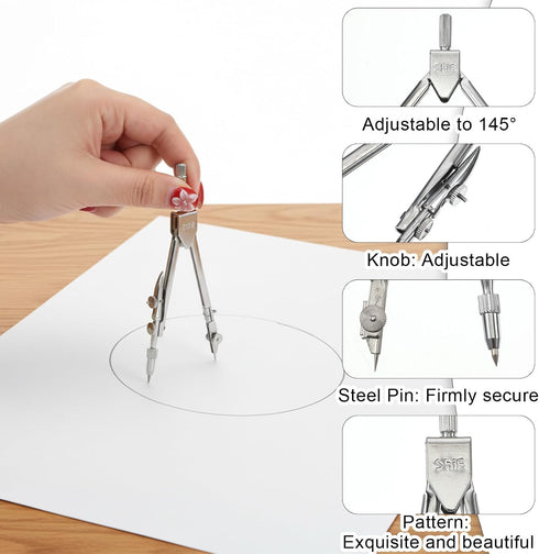 JJUNW Set, 3 12Inch Geometry Pcs Geometry Tools with Drawing Compass Clear Plastic Ruler Protractor Math Ruler