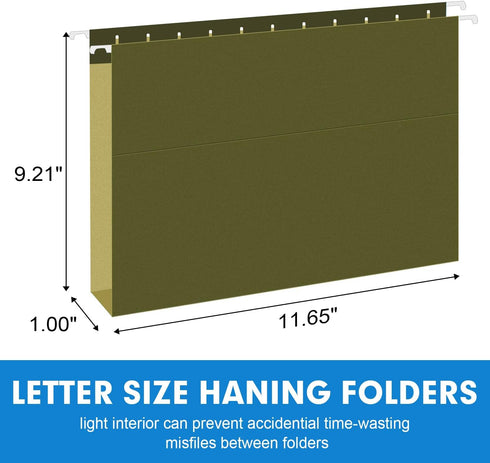RAZCC Extra Capacity Hanging File Folders, 60 Pack, Letter Size, Reinforced with Heavy Duty 1 Inch Expansion for Bulky