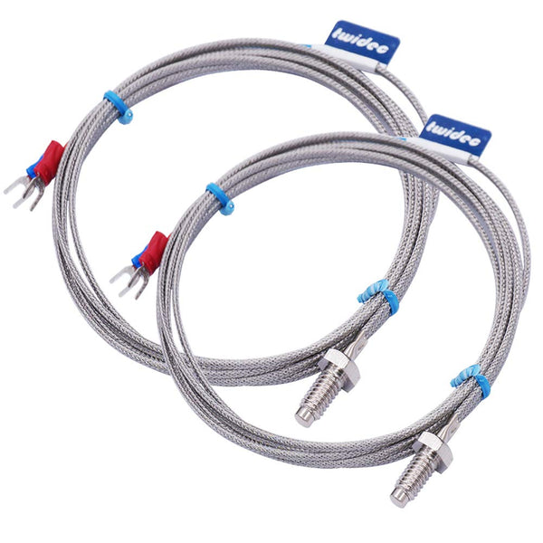 Twidec/2Pcs 1/4" Screw Probe Temperature Sensor K Type Thermocouple, 2 Meters Cable, Temperature Range: 0-600°C